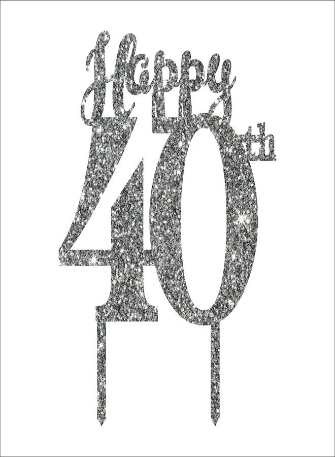 Party Baazaar Acyrlic Silver Glitter Finish Couple Cake Topper for Decoration (40th Silver, 4.5X6.25 Inches) - Image 4
